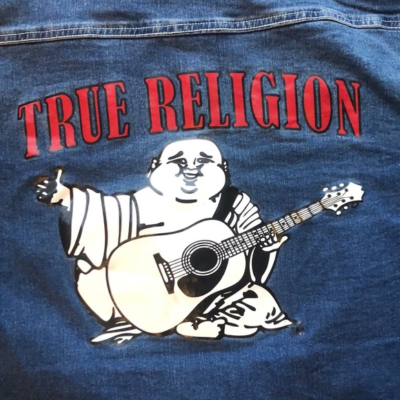 True Religion Women's NWT Printed Oversized Denim Jacket Size L - Picture 11 of 16